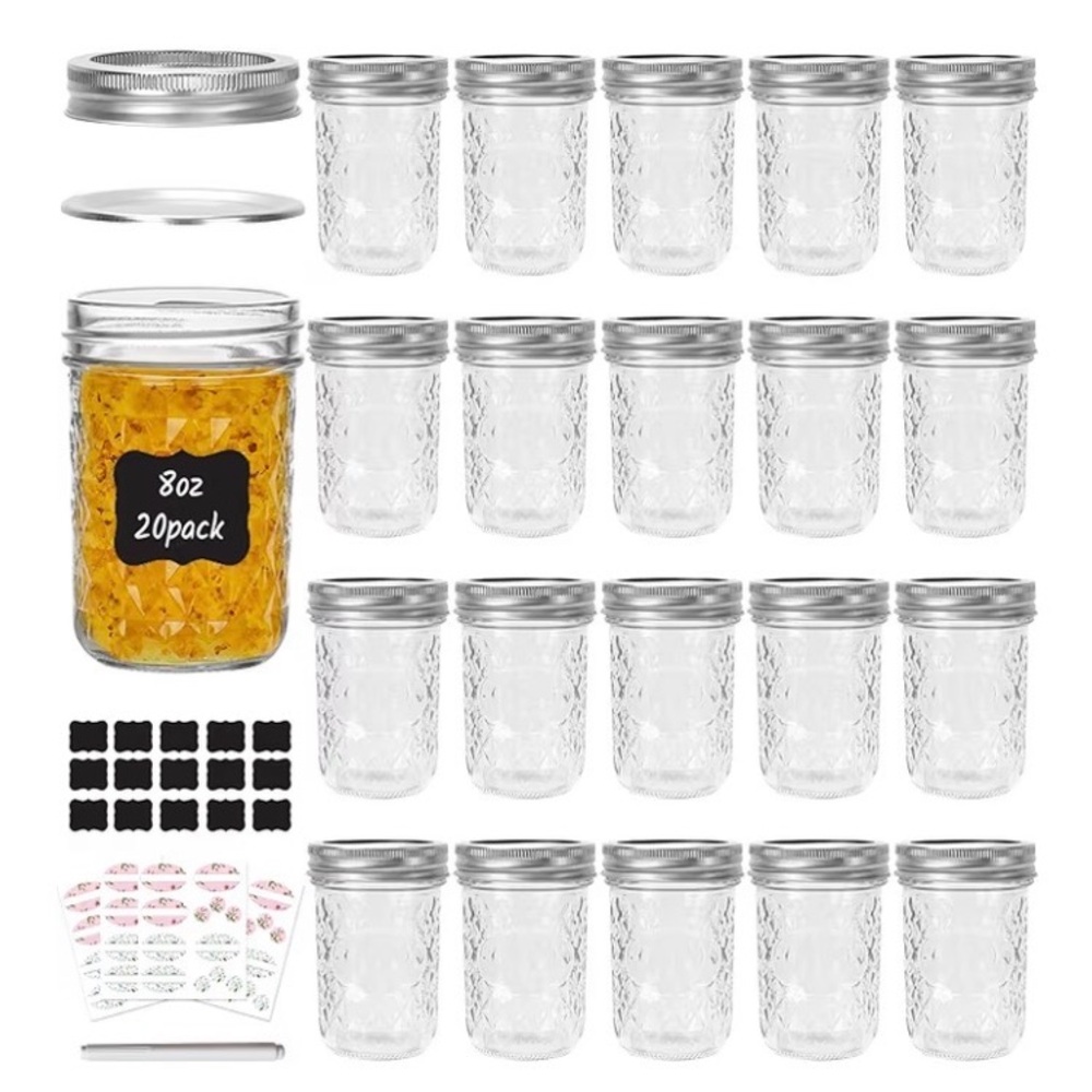 Glass Mason Jars with Silver Lids - 20 Pack
